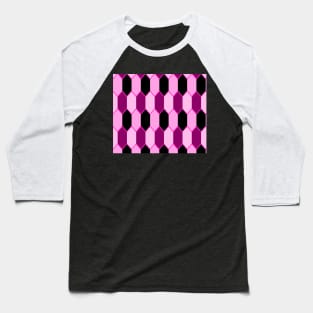 Hot Pink and Black Hexagon Geometric Pattern Baseball T-Shirt